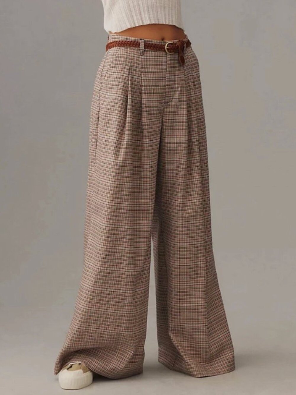 Anthropologie Maeve Avery Pleated Plaid High-Waisted Wide-Leg Trousers - Size 4